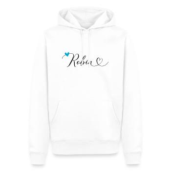 Robin Nom Prénom Calligraphie Coeur - Sweat à capuche Premium bio Homme - blanc - Devant - Nico (187cm)