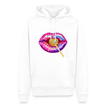 Pop Art Lips Kiss Leopard - Fur - Lollipop - Men’s Premium Organic Hoodie - white - Front - Nico (187cm)