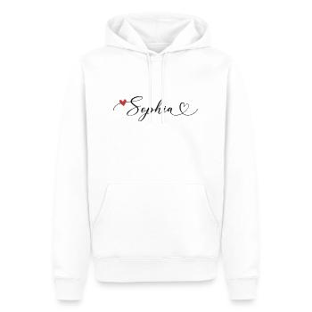Sophia Nom Prénom Calligraphie Coeur - Sweat à capuche Premium bio Homme - blanc - Devant - Nico (187cm)