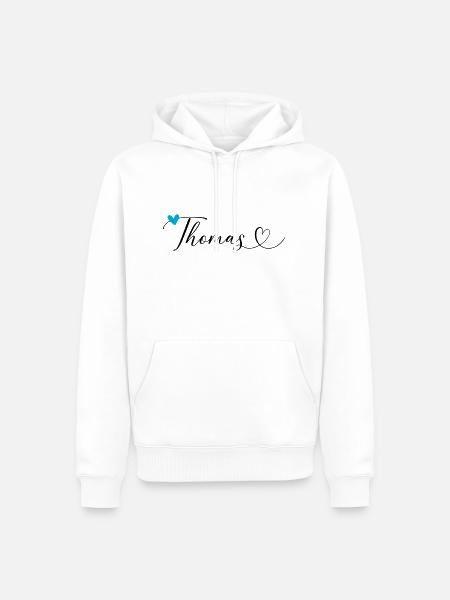 Thomas Cognome Nome Calligrafia Cuore - Felpa con cappuccio ecologica premium da uomo - bianco