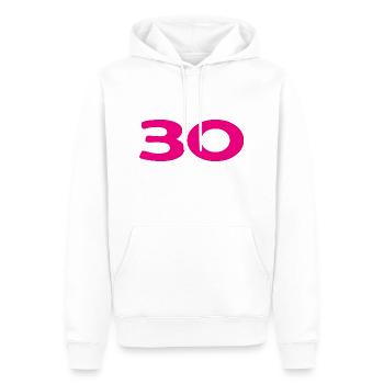 30. 30 ANS. 30e ANNIVERSAIRE. ANNIVERSAIRE 30 ANS. - Sweat à capuche Premium bio Homme - blanc - Devant - Nico (187cm)