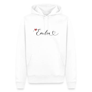 Emilia Nom Prénom Calligraphie Coeur - Sweat à capuche Premium bio Homme - blanc - Devant - Nico (187cm)