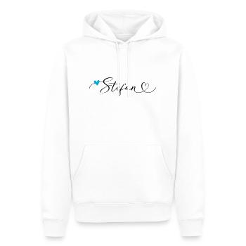 Stefan Nom Prénom Calligraphie Coeur - Sweat à capuche Premium bio Homme - blanc - Devant - Nico (187cm)