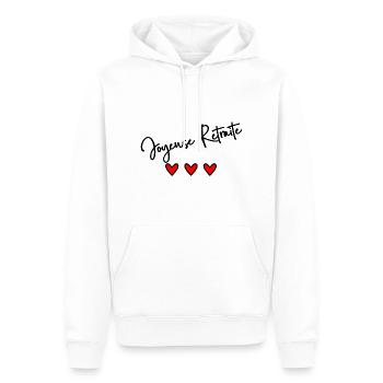 RETRAITE. BONNE RETRAITE. JOYEUSE RETRAITE - Sweat à capuche Premium bio Homme - blanc - Devant - Nico (187cm)