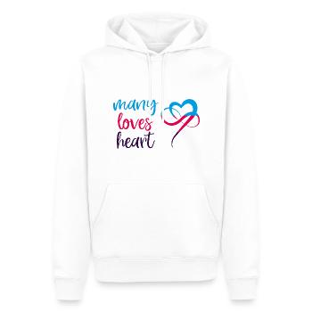 Polyamorie MANY LOVES HEART - Männer Premium Bio Hoodie - Weiß - Vorne - Nico (187cm)