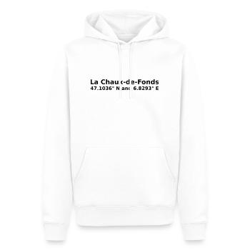 La Chaux-de-Fonds - mit Geo Koordinaten Waagrecht - Männer Premium Bio Hoodie - Weiß - Vorne - Nico (187cm)