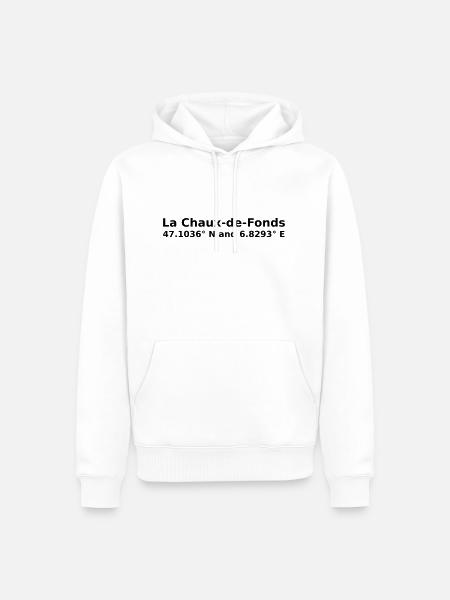 La Chaux-de-Fonds - mit Geo Koordinaten Waagrecht - Männer Premium Bio Hoodie - Weiß