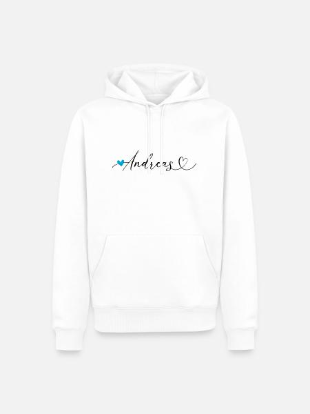 Andreas Name Vorname Kalligrafieherz - Männer Premium Bio Hoodie - Weiß
