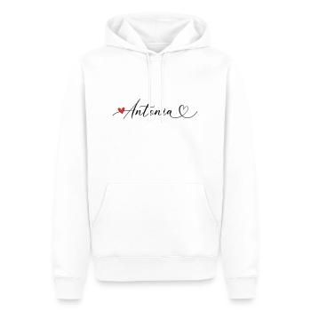 Antonia nom Prénom Calligraphie coeur - Sweat à capuche Premium bio Homme - blanc - Devant - Nico (187cm)