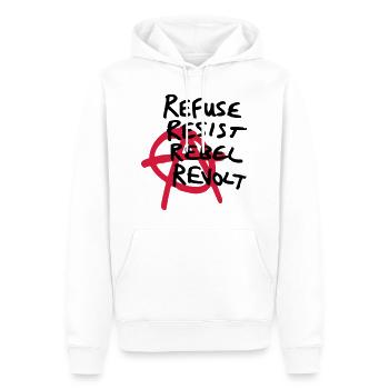 Anarchy Shirt - Refuse, Resist, Rebel, Revolt! - Männer Premium Bio Hoodie - Weiß - Vorne - Nico (187cm)