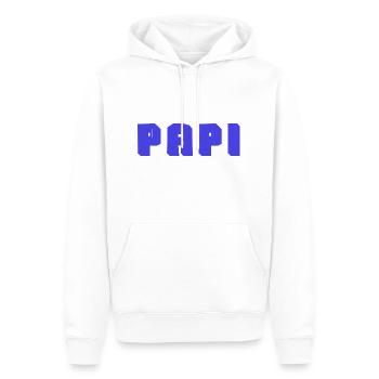 PAPY. FÊTE DES PÈRES. BONNE FÊTE PAPY. JE T'AIME. - Sweat à capuche Premium bio Homme - blanc - Devant - Nico (187cm)