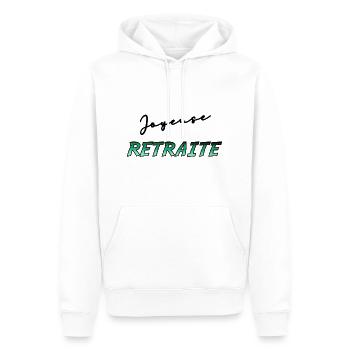 RETRAITE. BONNE RETRAITE. JOYEUSE RETRAITE - Sweat à capuche Premium bio Homme - blanc - Devant - Nico (187cm)