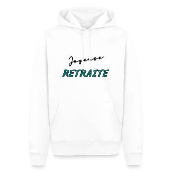 RETRAITE. BONNE RETRAITE. JOYEUSE RETRAITE - Sweat à capuche Premium bio Homme - blanc - Devant - Nico (187cm)