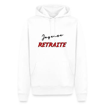 RETRAITE. BONNE RETRAITE. JOYEUSE RETRAITE - Sweat à capuche Premium bio Homme - blanc - Devant - Nico (187cm)