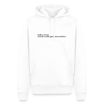 Witziges Design: Kaffee & Unruhe - Männer Premium Bio Hoodie - Weiß - Vorne - Nico (187cm)