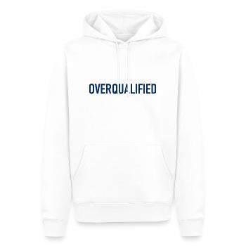 Overqualified - Slogan - Logo - Überqualifiziert - Männer Premium Bio Hoodie - Weiß - Vorne - Nico (187cm)