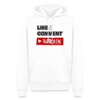 Gefällt mir, Kommentar, Abonnieren. - Männer Premium Bio Hoodie - Weiß - Vorne - Nico (187cm)
