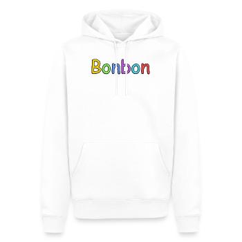 Bonbon Schriftzug in bunt - Männer Premium Bio Hoodie - Weiß - Vorne - Nico (187cm)