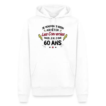 60 ans conneries - Sweat à capuche Premium bio Homme - blanc - Devant - Nico (187cm)