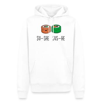 su-she sus-he - Sweat à capuche Premium bio Homme - blanc - Devant - Nico (187cm)