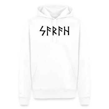 Name - Sarah - in Runes - Men’s Premium Organic Hoodie - white - Front - Nico (187cm)
