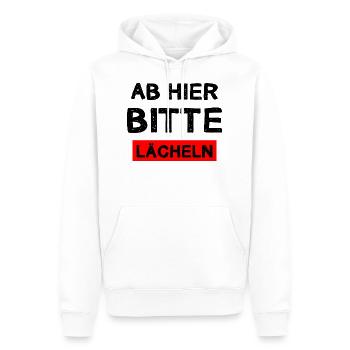 Ab Hier Bitte Lächeln Freundlich Lachen Geschenk - Männer Premium Bio Hoodie - Weiß - Vorne - Nico (187cm)