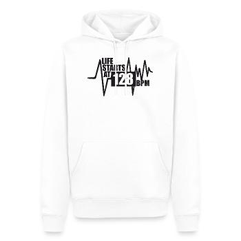 Das Leben beginnt bei 128 BPM - Männer Premium Bio Hoodie - Weiß - Vorne - Nico (187cm)