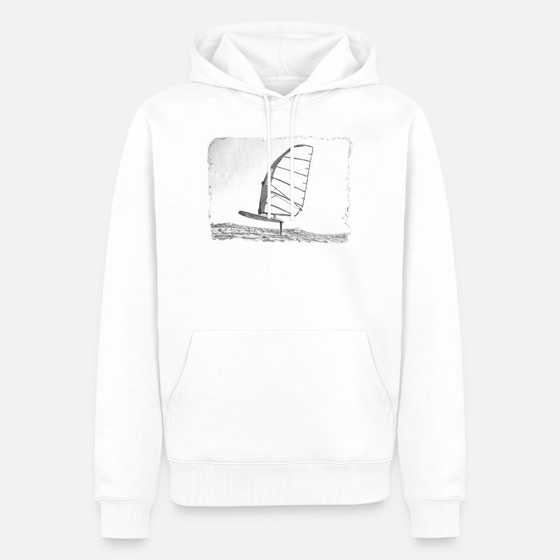 Windsurf Foil / Foiling Hand-Drawing Sketch - Männer Premium Bio Hoodie - Weiß