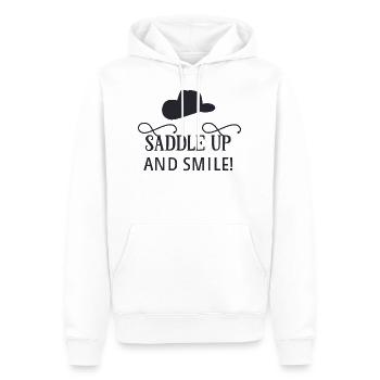 Selle vers le haut et sourire - Sweat à capuche Premium bio Homme - blanc - Devant - Nico (187cm)