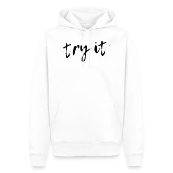 try it - Motivation - Männer Premium Bio Hoodie - Weiß - Vorne - Nico (187cm)