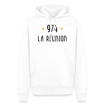 974 La Réunion - Sweat à capuche Premium bio Homme - blanc - Devant - Nico (187cm)