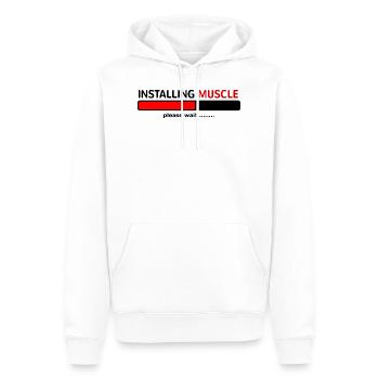 INSTALLING MUSCLE PLEASE WAIT..... - Men’s Premium Organic Hoodie - white - Front - Nico (187cm)