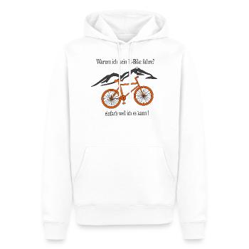 Warum ich kein E-Bike fahre - Männer Premium Bio Hoodie - Weiß - Vorne - Nico (187cm)