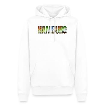 Hamburg Schriftzug mit Skyline - Männer Premium Bio Hoodie - Weiß - Vorne - Nico (187cm)