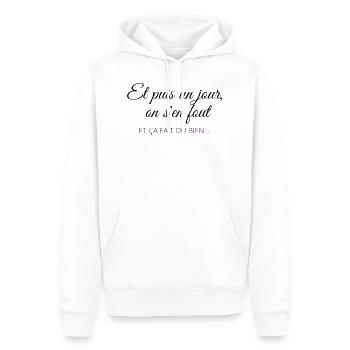 Et puis un jour on s'en fou - Sweat à capuche Premium bio Homme - blanc - Devant - Nico (187cm)