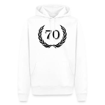 Jubiläum 70 Jahre - Männer Premium Bio Hoodie - Weiß - Vorne - Nico (187cm)