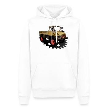 Unimog - Oldtimer - Offroad - Dispositif moteur universel - Sweat à capuche Premium bio Homme - blanc - Devant - Nico (187cm)