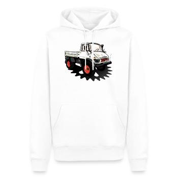 Unimog - Oldtimer - Offroad - Dispositif moteur universel - Sweat à capuche Premium bio Homme - blanc - Devant - Nico (187cm)
