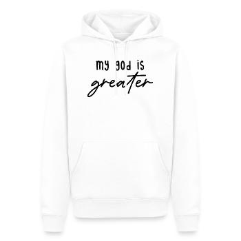 my god is greater - Männer Premium Bio Hoodie - Weiß - Vorne - Nico (187cm)