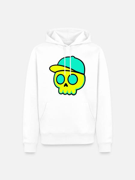 Neon Schädel Cap Streetwear - Männer Premium Bio Hoodie - Weiß