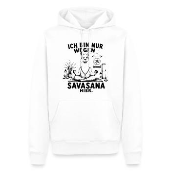 Lustiges Yoga Lama Desig – Ich bin nur wegen... - Männer Premium Bio Hoodie - Weiß - Vorne - Nico (187cm)