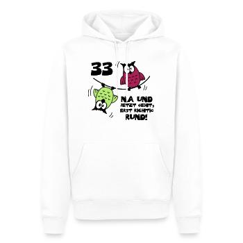33. Geburtstag - Eulen "na und" - Männer Premium Bio Hoodie - Weiß - Vorne - Nico (187cm)