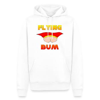 Flying Bum (Gesicht auf) mit Text - Männer Premium Bio Hoodie - Weiß - Vorne - Nico (187cm)