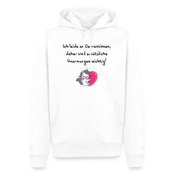La dépression a besoin de câlins amour licorne - Sweat à capuche Premium bio Homme - blanc - Devant - Nico (187cm)