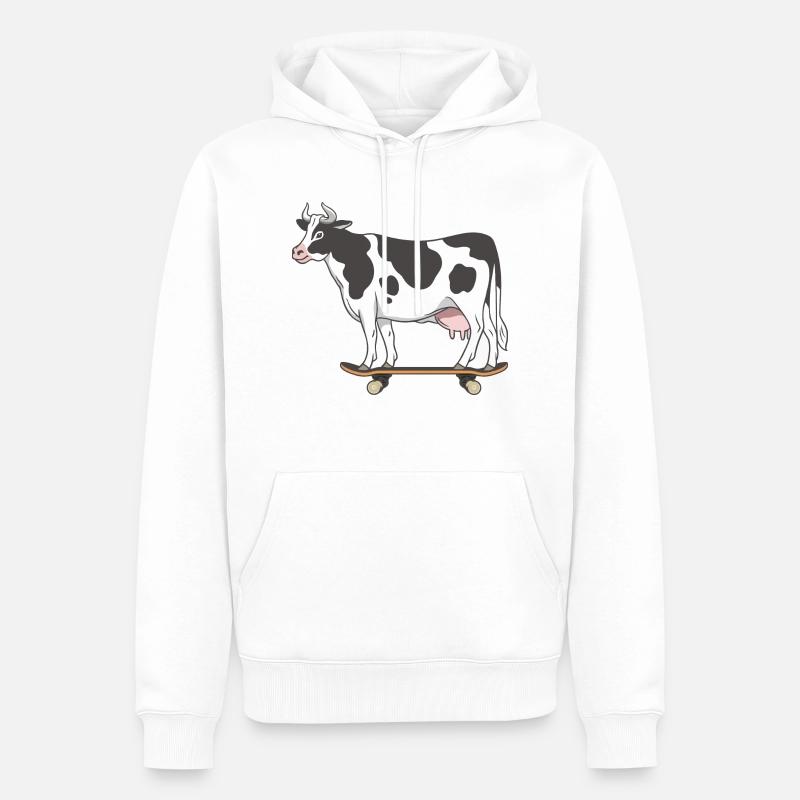 Vache sur skateboard - Sweat à capuche Premium bio Homme - blanc