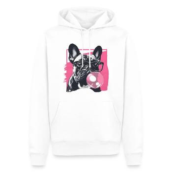 Französische Bulldogge mit Brille und Kaugummi - Männer Premium Bio Hoodie - Weiß - Vorne - Nico (187cm)