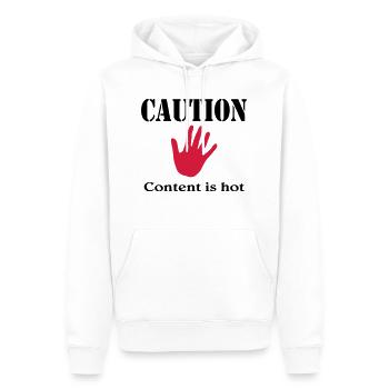 Caution, content is hot - Men’s Premium Organic Hoodie - white - Front - Nico (187cm)