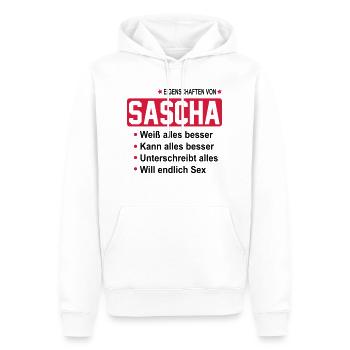 sascha - Männer Premium Bio Hoodie - Weiß - Vorne - Nico (187cm)