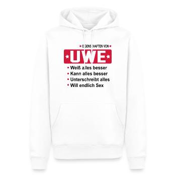 uwe - Männer Premium Bio Hoodie - Weiß - Vorne - Nico (187cm)