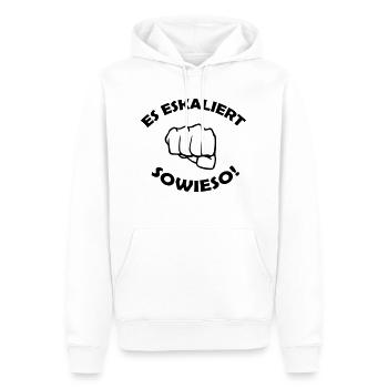 eskaliert_001 - Männer Premium Bio Hoodie - Weiß - Vorne - Nico (187cm)